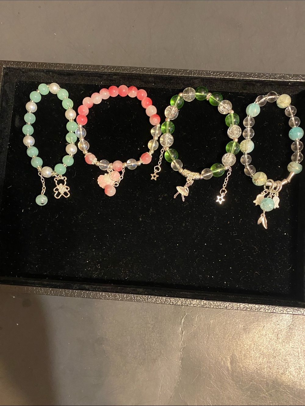 Beaded Charm Bracelet - Pink, Green, Aqua, Clear